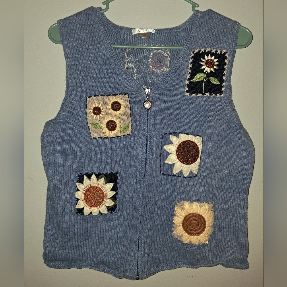 Christopher & Banks Light Blue Embroidered Knit Vest